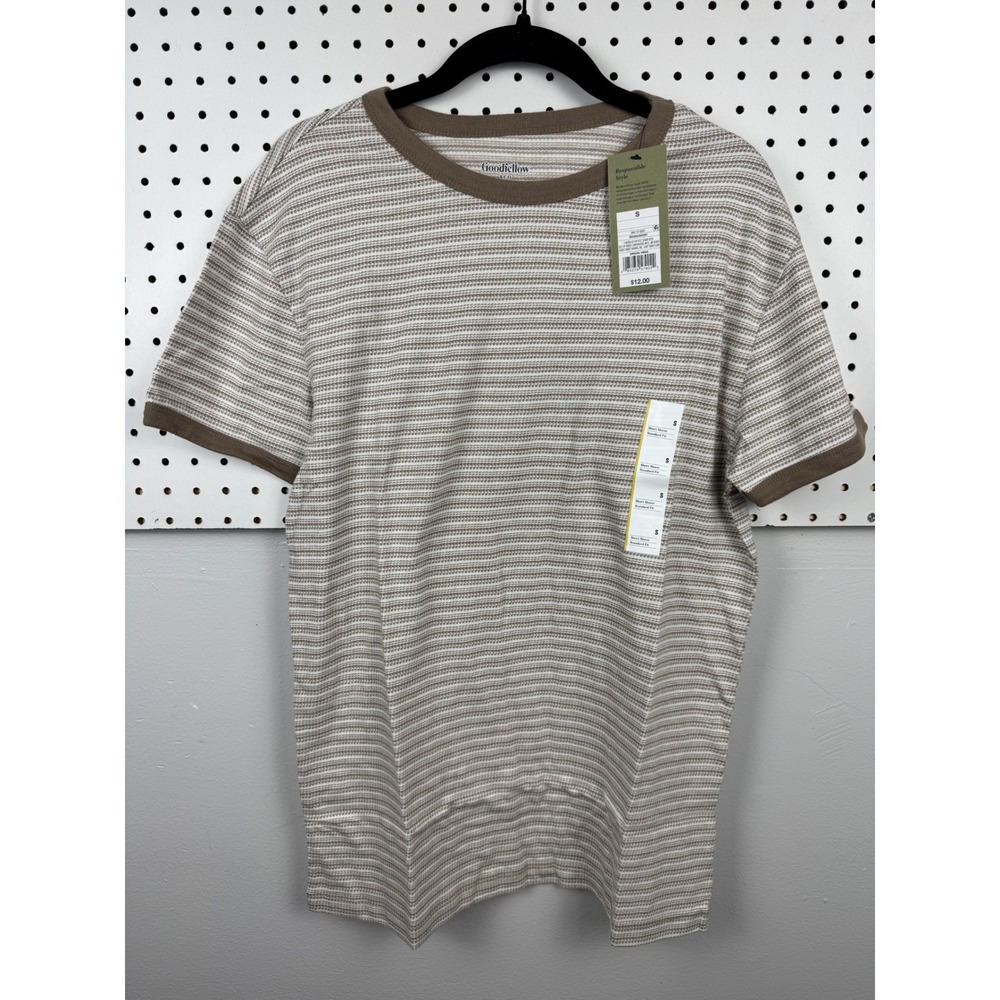 Goodfellow & Co Mens Brown Striped Ringer T-Shirt Short Sleeve Standard Fit S